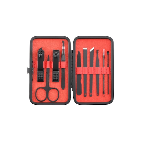 Akol Care Manicure set, 10 pcs (Red) AK-MANI-RED-10